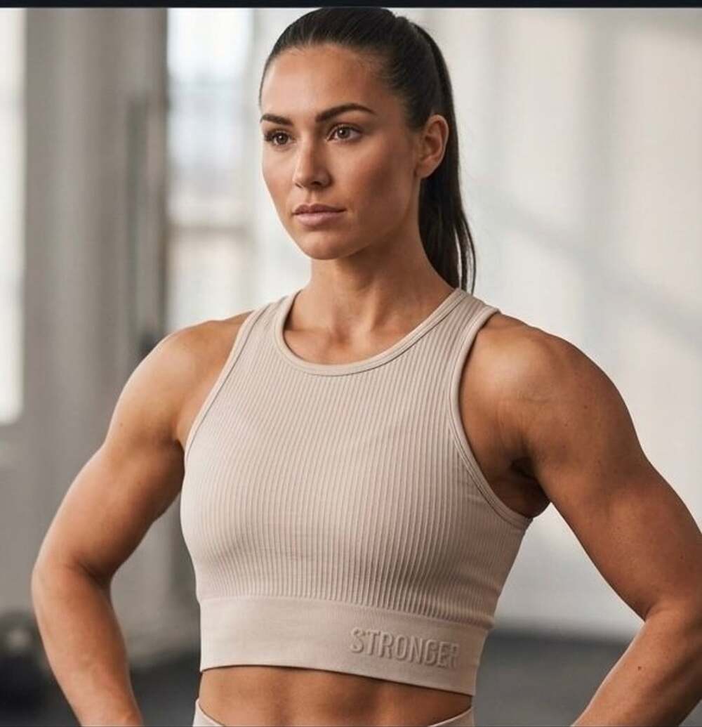 Stronger Ribbed Tank Top Size S Beige Athletic Activewear
